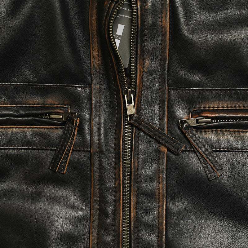 Brown Biker Jacket - Quilted