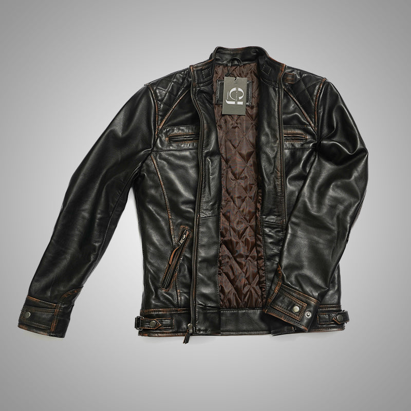 Brown Biker Jacket - Quilted