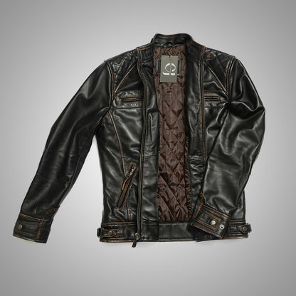 Brown Biker Jacket - Quilted