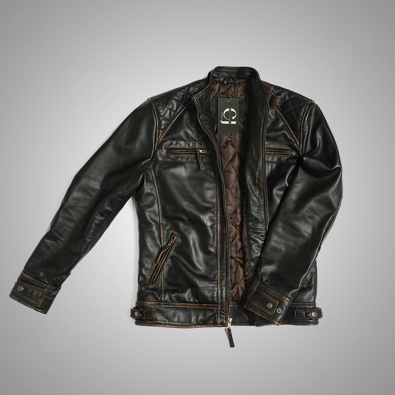 Brown Biker Jacket - Quilted