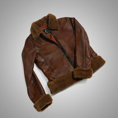 Brown Fur Flight Jacket by Cuir Jacket USA