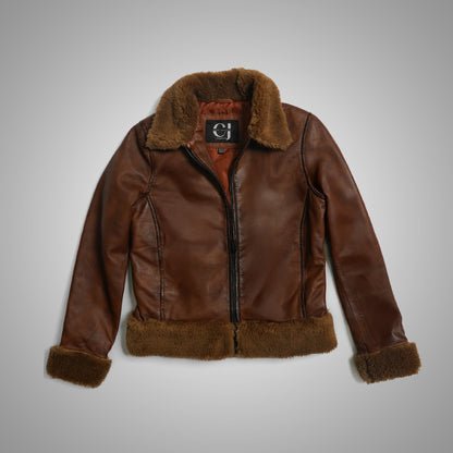 Brown Fur Flight Jacket by Cuir Jacket USA