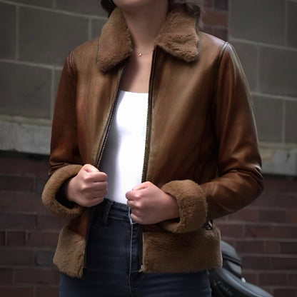 Brown Fur Flight Jacket by Cuir Jacket USA