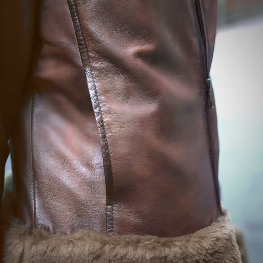 Brown Fur Flight Jacket by Cuir Jacket USA