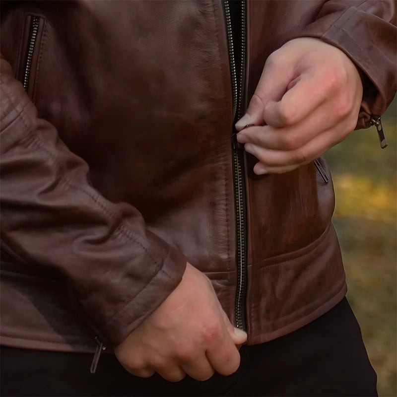 Dean Biker Jacket - Mahogany Brown