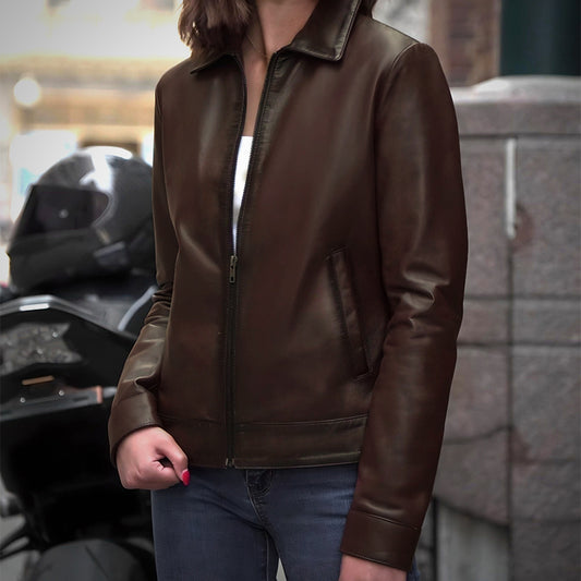Brown Long Collar Jacket by Cuir Jackets USA