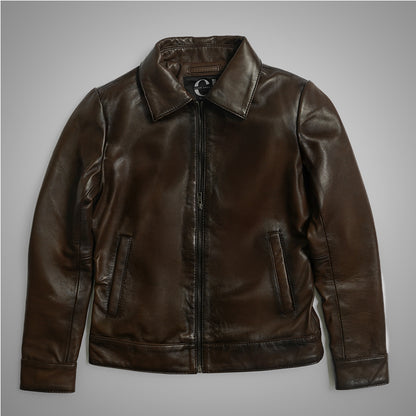 Brown Long Collar Jacket by Cuir Jackets USA