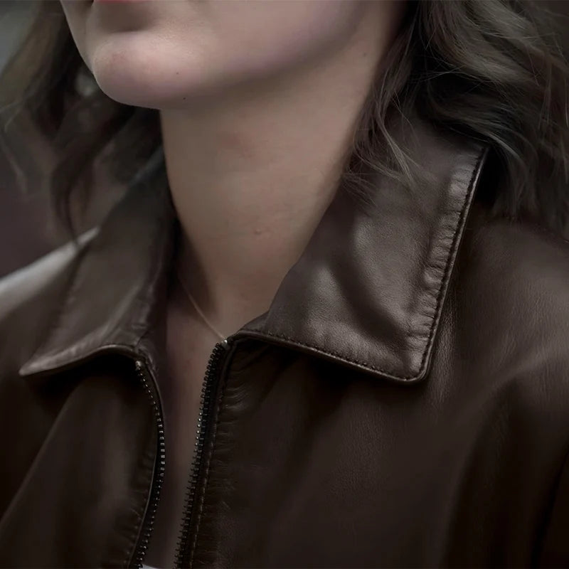 Chestnut Valor- Long Collar Lambskin Jacket    