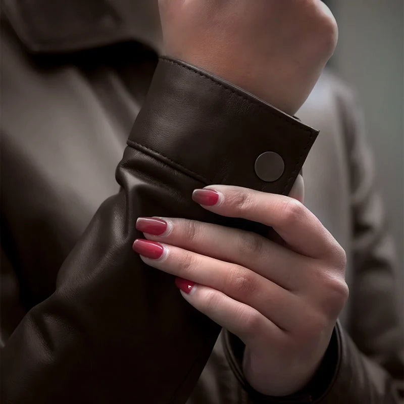 Chestnut Valor- Long Collar Lambskin Jacket    