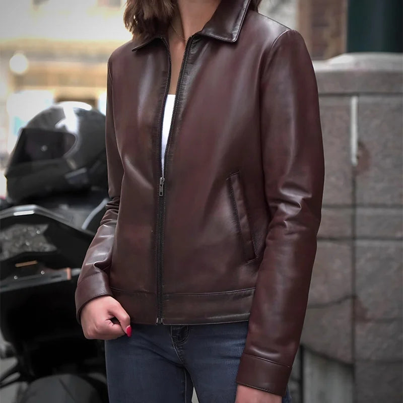 Chestnut Valor – Long Collar Lambskin Jacket