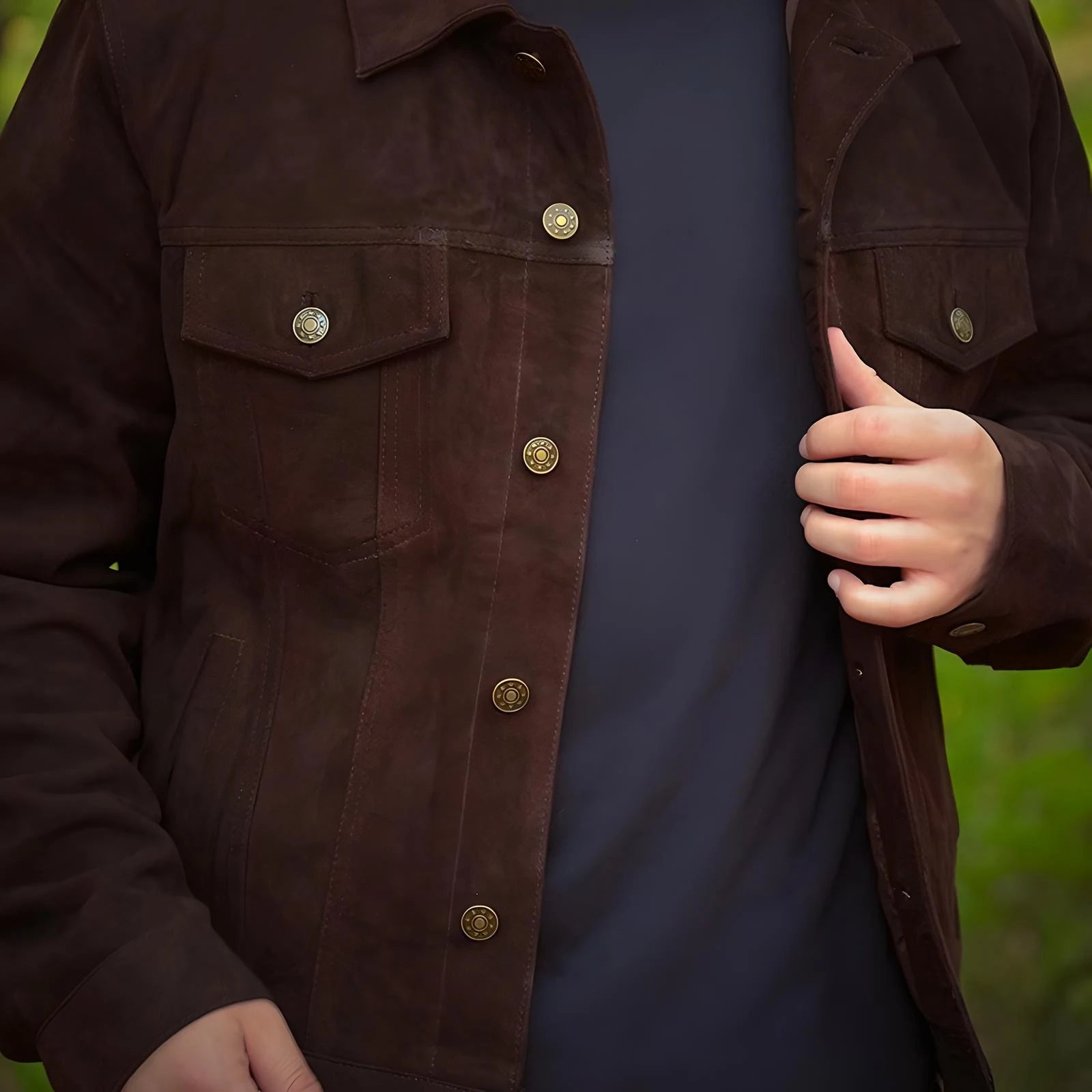 Heritage Ridge – Goat Suede Trucker Jacket - Brown