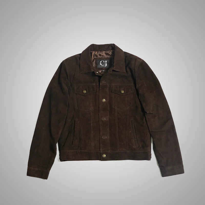 Heritage Ridge – Goat Suede Trucker Jacket - Brown