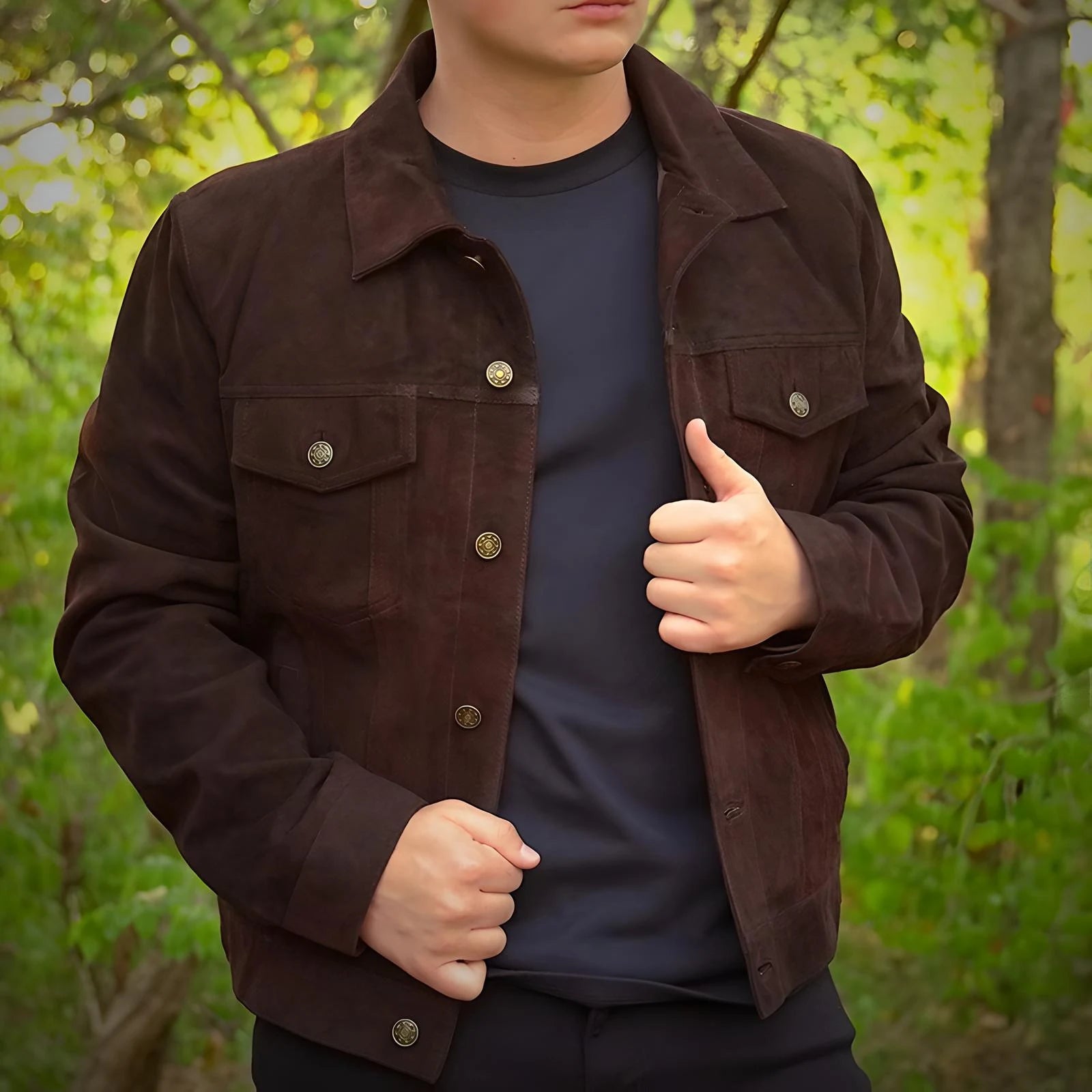 Heritage Ridge – Goat Suede Trucker Jacket - Brown