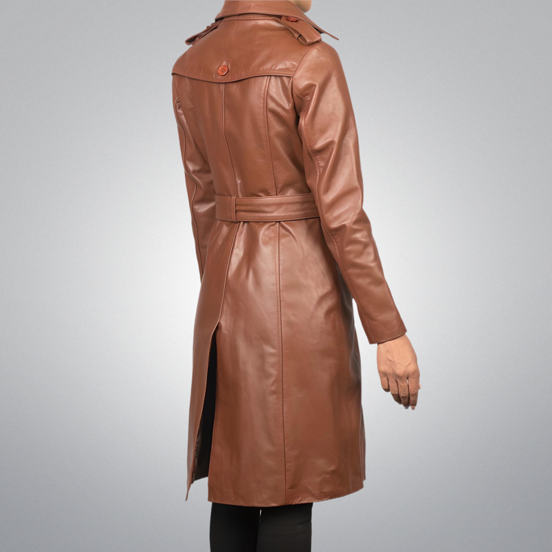 Brown Double Breasted Leather Coat