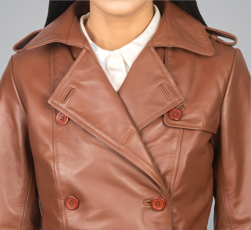 Brown Double Breasted Leather Coat