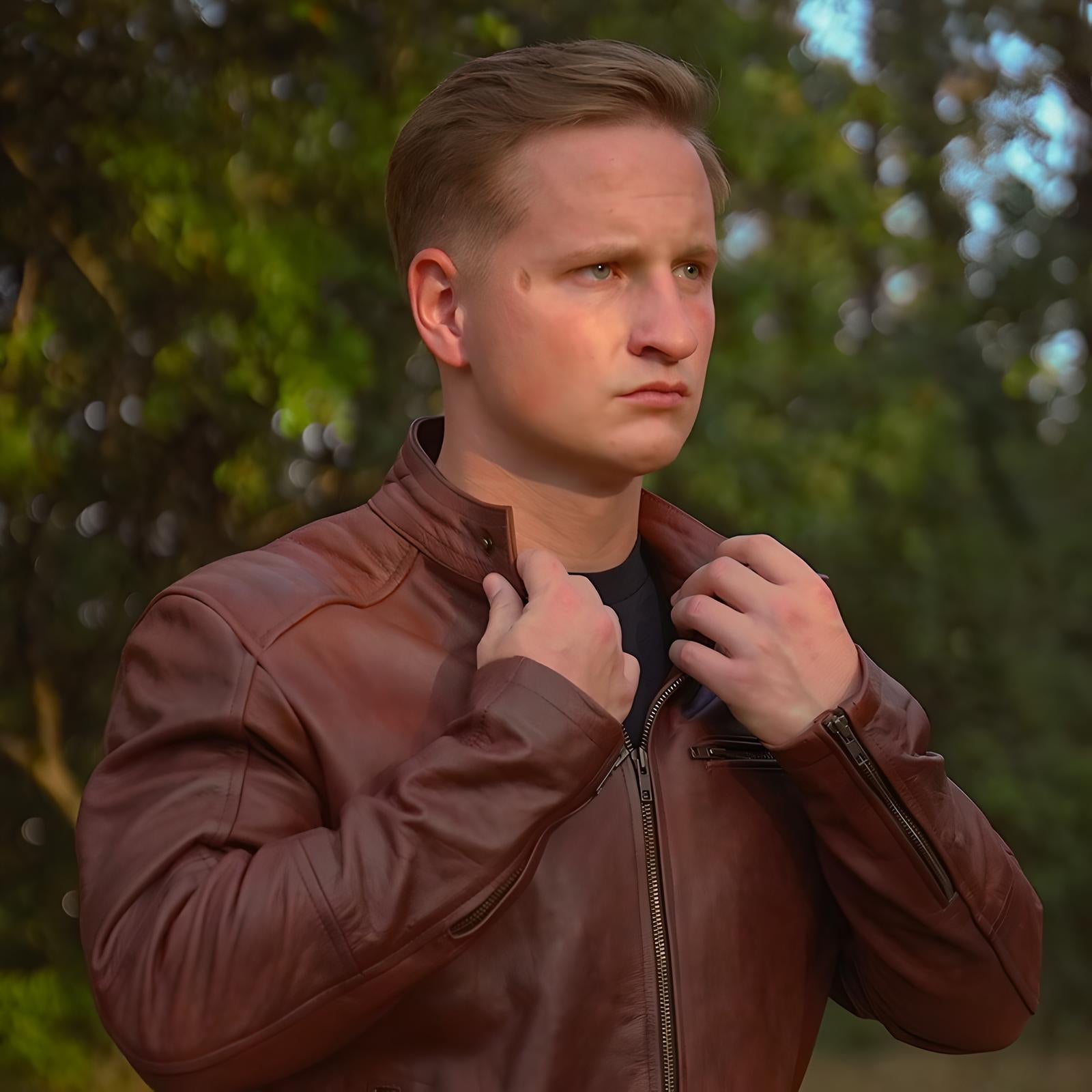 Brown Leather Biker Jacket by Cuir Jackets USA