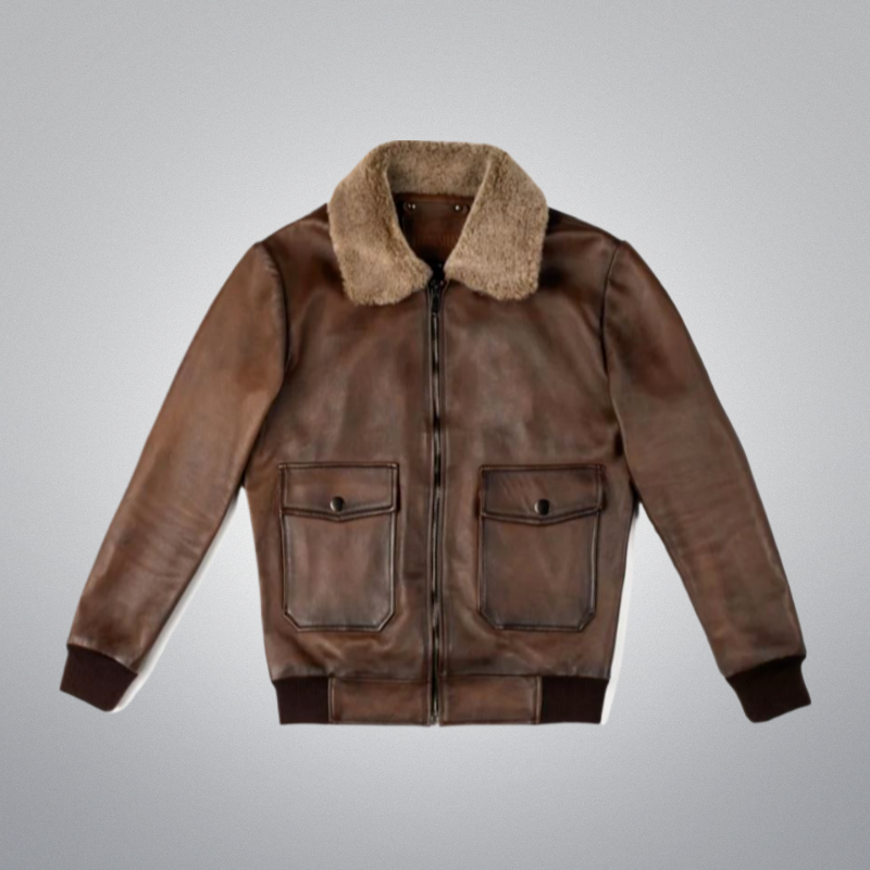 Camel Brown Fur Flight Jacket by Cuir Jackets USA