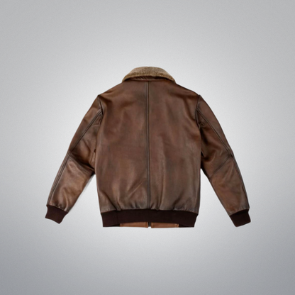 Camel Brown Fur Flight Jacket by Cuir Jackets USA