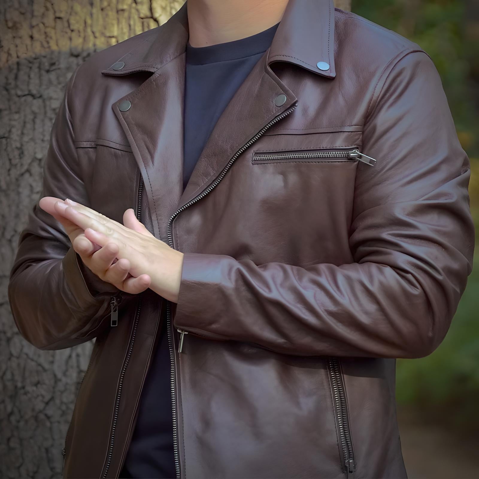 Brown Racer Jacket by Cuir Jackets USA