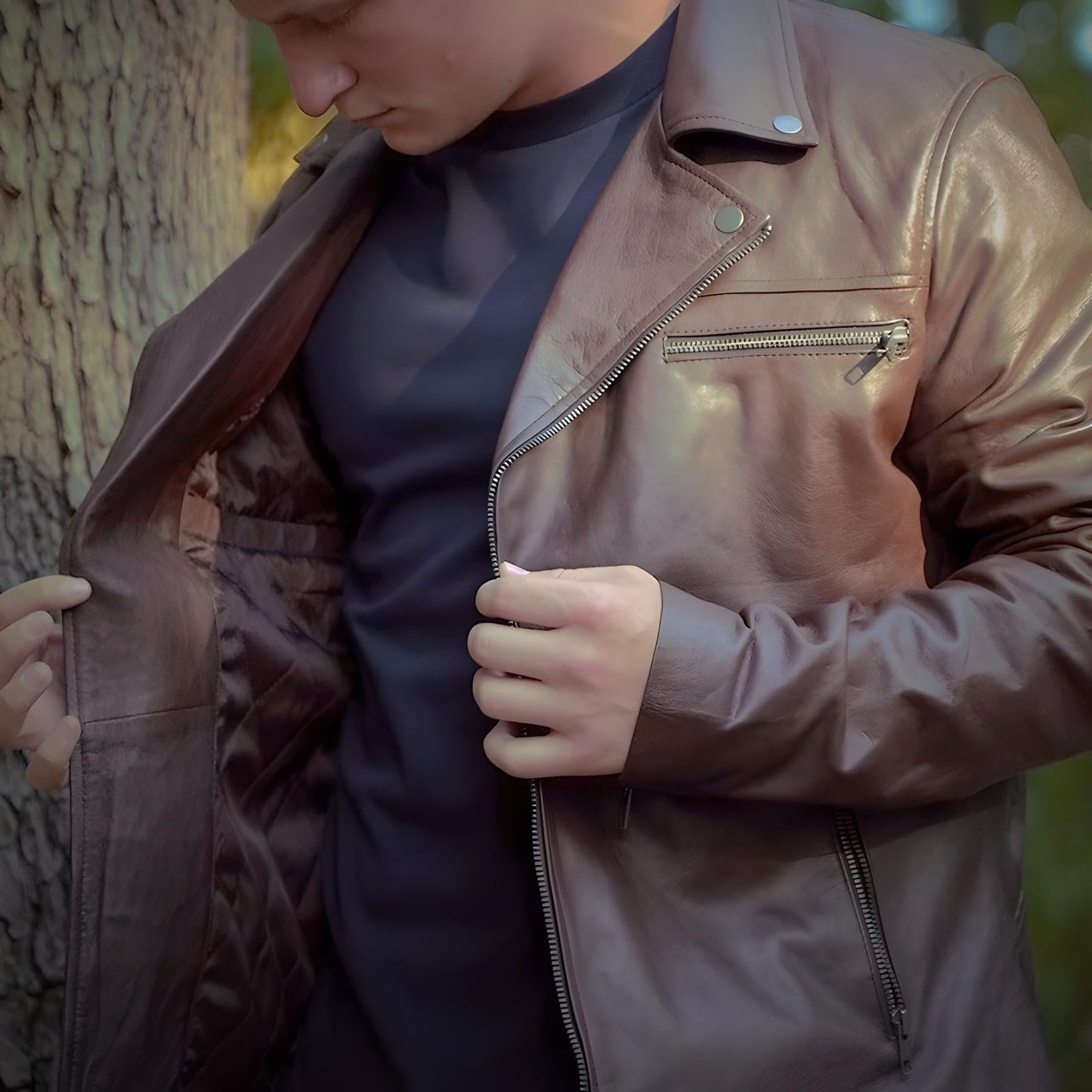 Brown Racer Jacket by Cuir Jackets USA