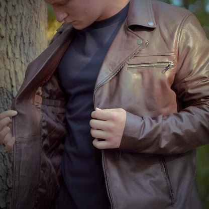 Brown Racer Jacket by Cuir Jackets USA