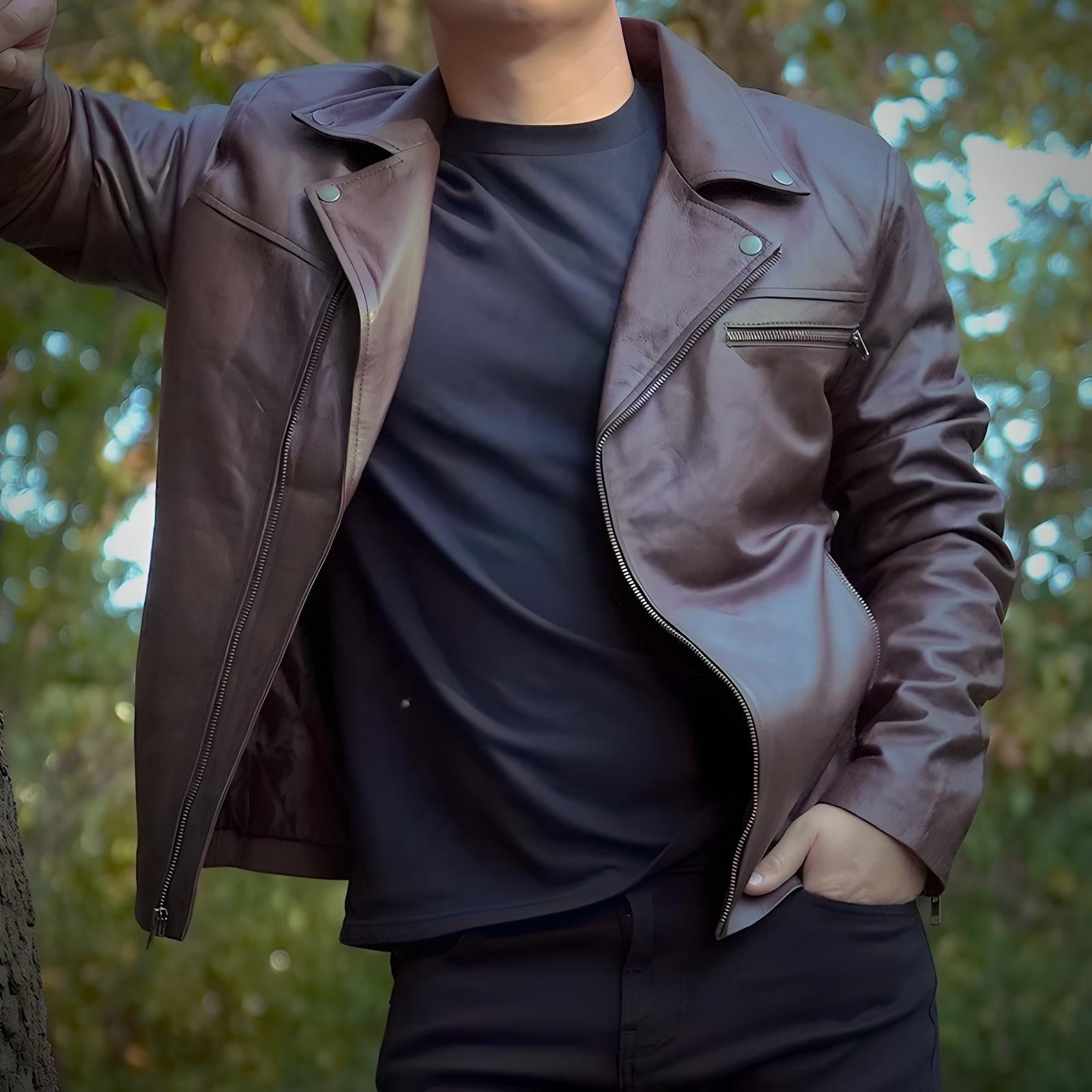 Brown Racer Jacket by Cuir Jackets USA