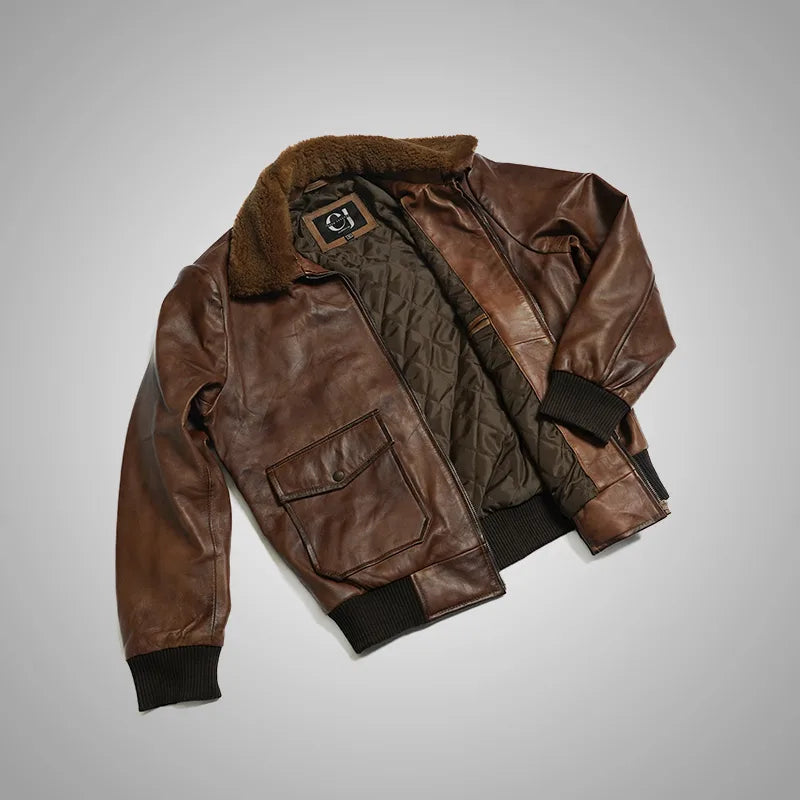 Altitude Luxe™ Fur-Lined Lambskin Flight Jacket - Camel Brown