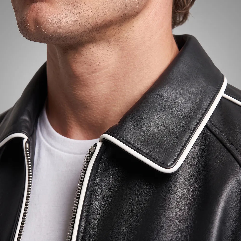 Walton Black Men's Leather Varsity Jacket | Real Sheepskin Jacket