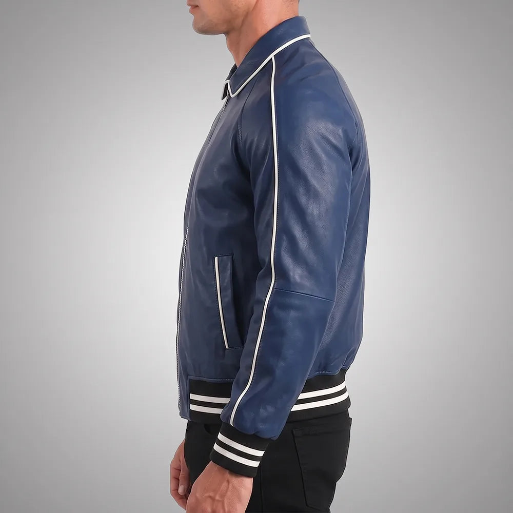 Walton Blue Men's Leather Varsity Jacket | Real Sheepskin Jacket