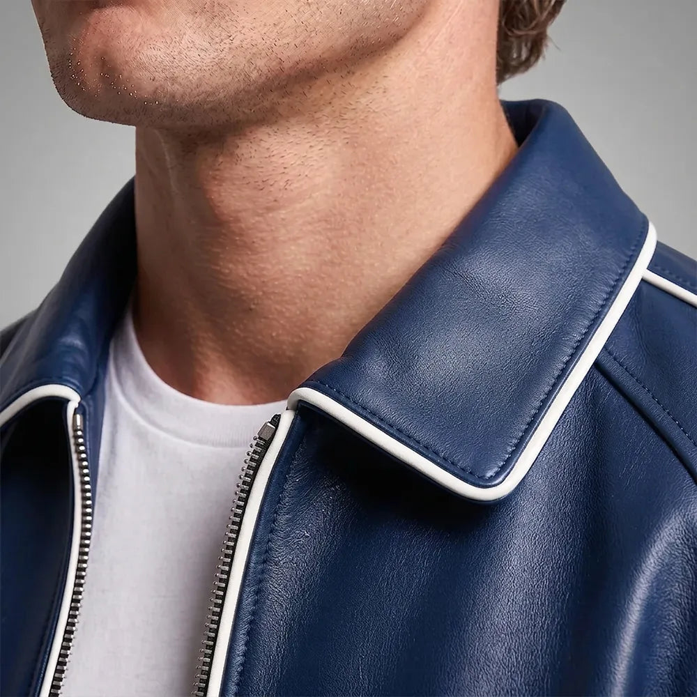 Walton Blue Men's Leather Varsity Jacket | Real Sheepskin Jacket