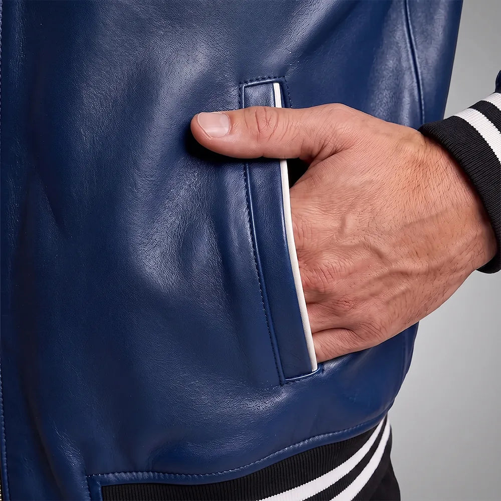 Walton Blue Men's Leather Varsity Jacket | Real Sheepskin Jacket