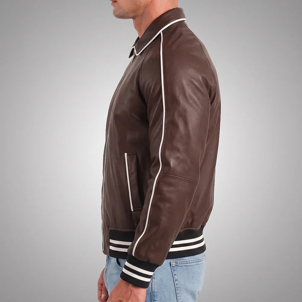 Walton Brown Men's Leather Varsity Jacket | Real Sheepskin Jacket