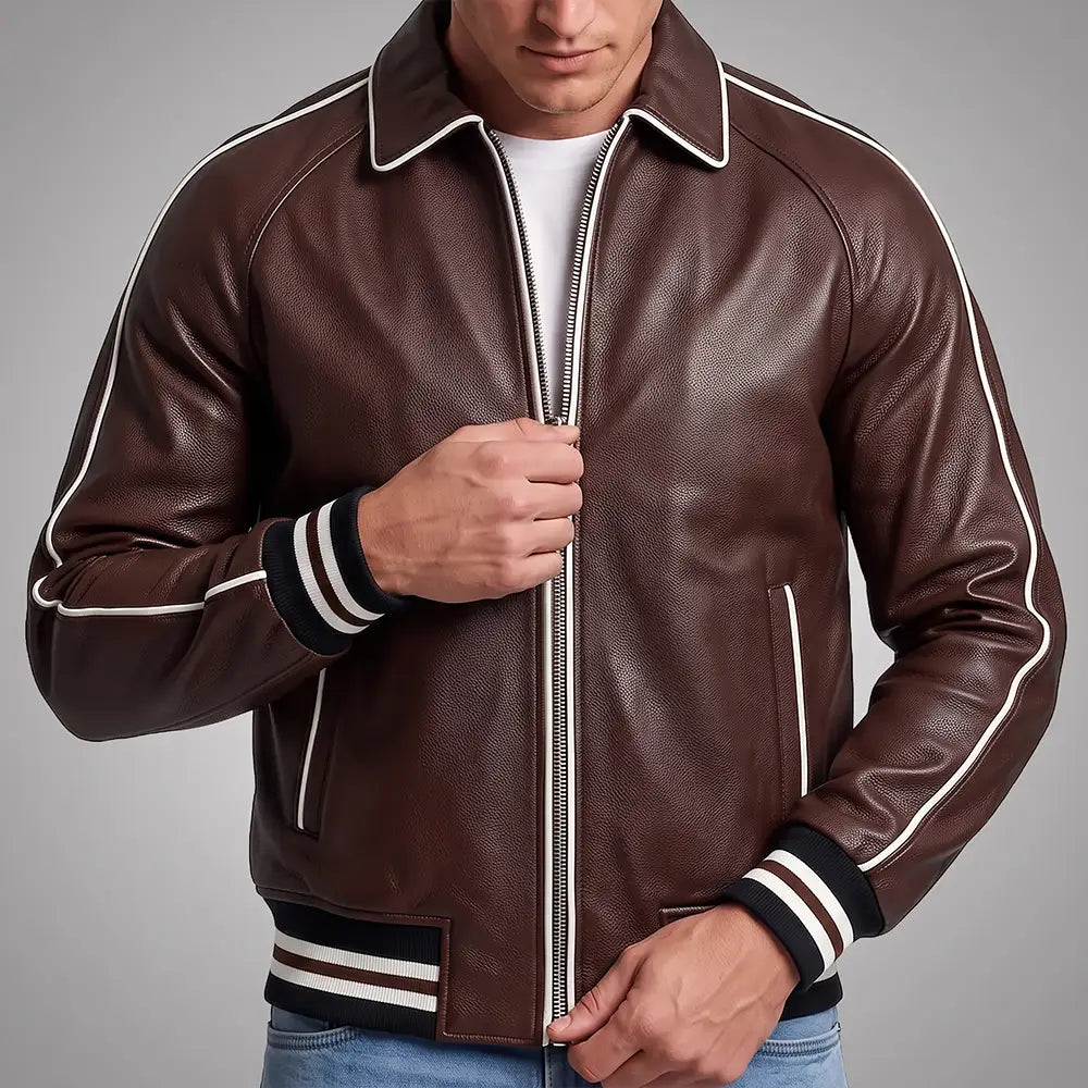 Walton Brown Men's Leather Varsity Jacket | Real Sheepskin Jacket