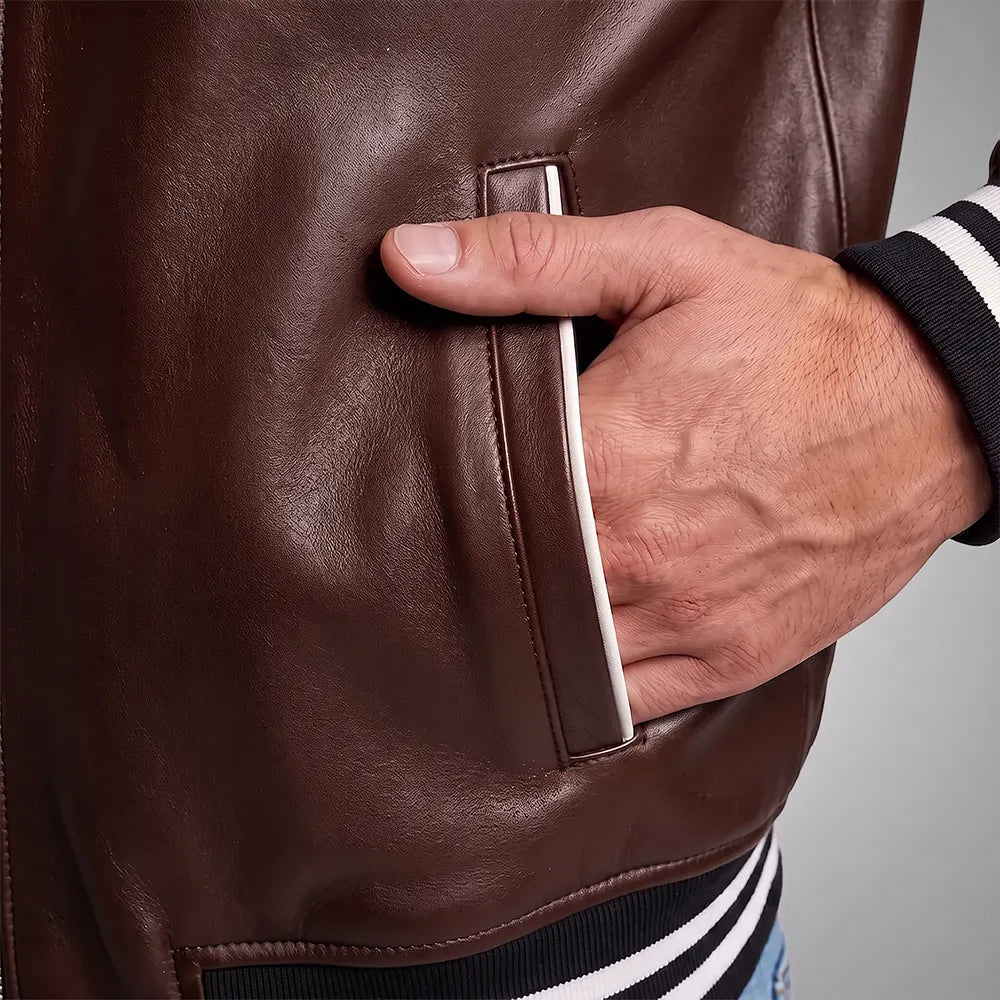 Walton Brown Men's Leather Varsity Jacket | Real Sheepskin Jacket