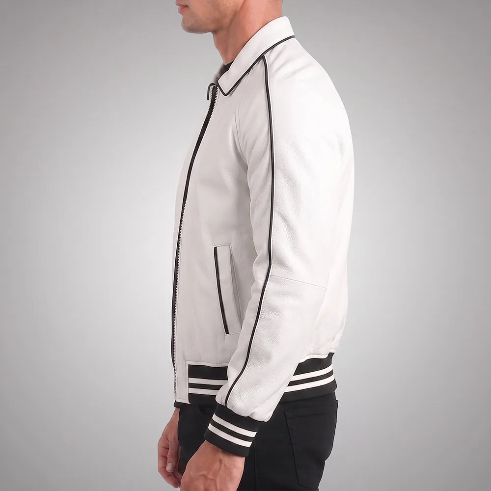 Walton White Men's Leather Varsity Jacket | Real Sheepskin Jacket