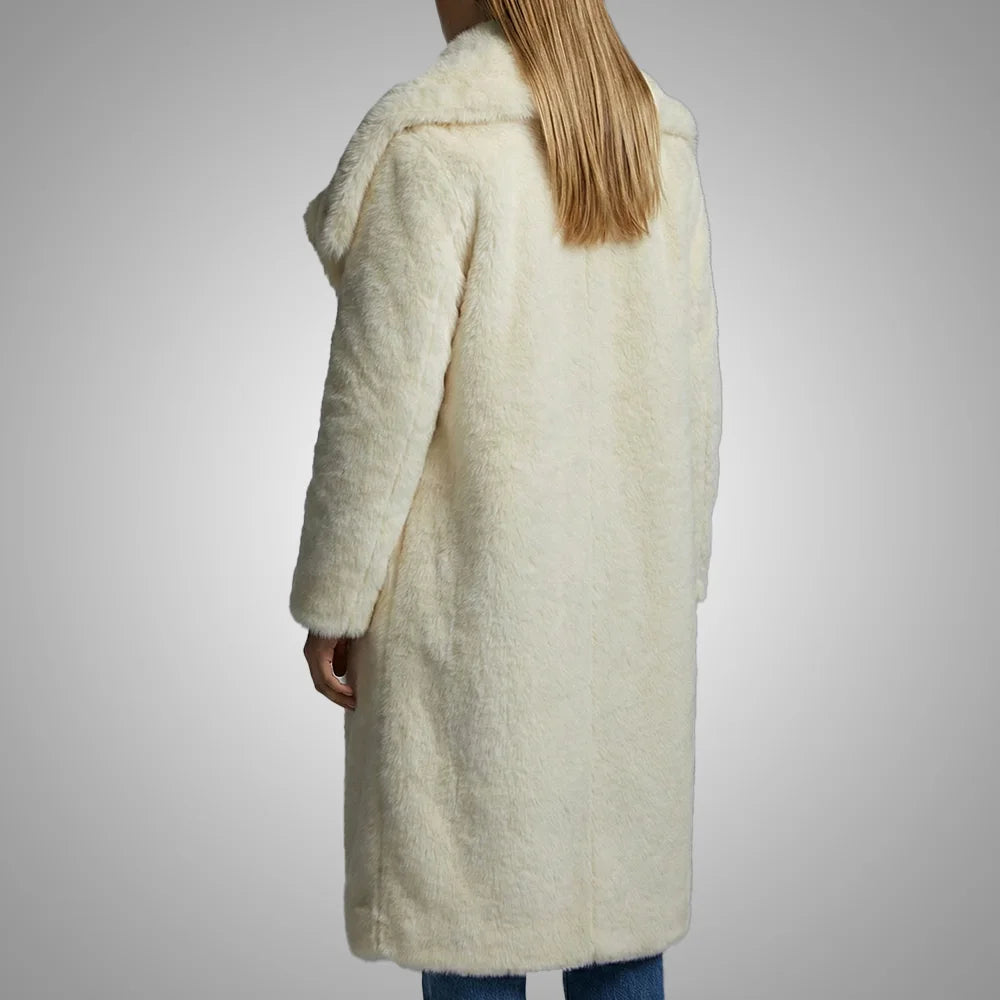 Cream Faux Fur Collar Padded Longline Jacket