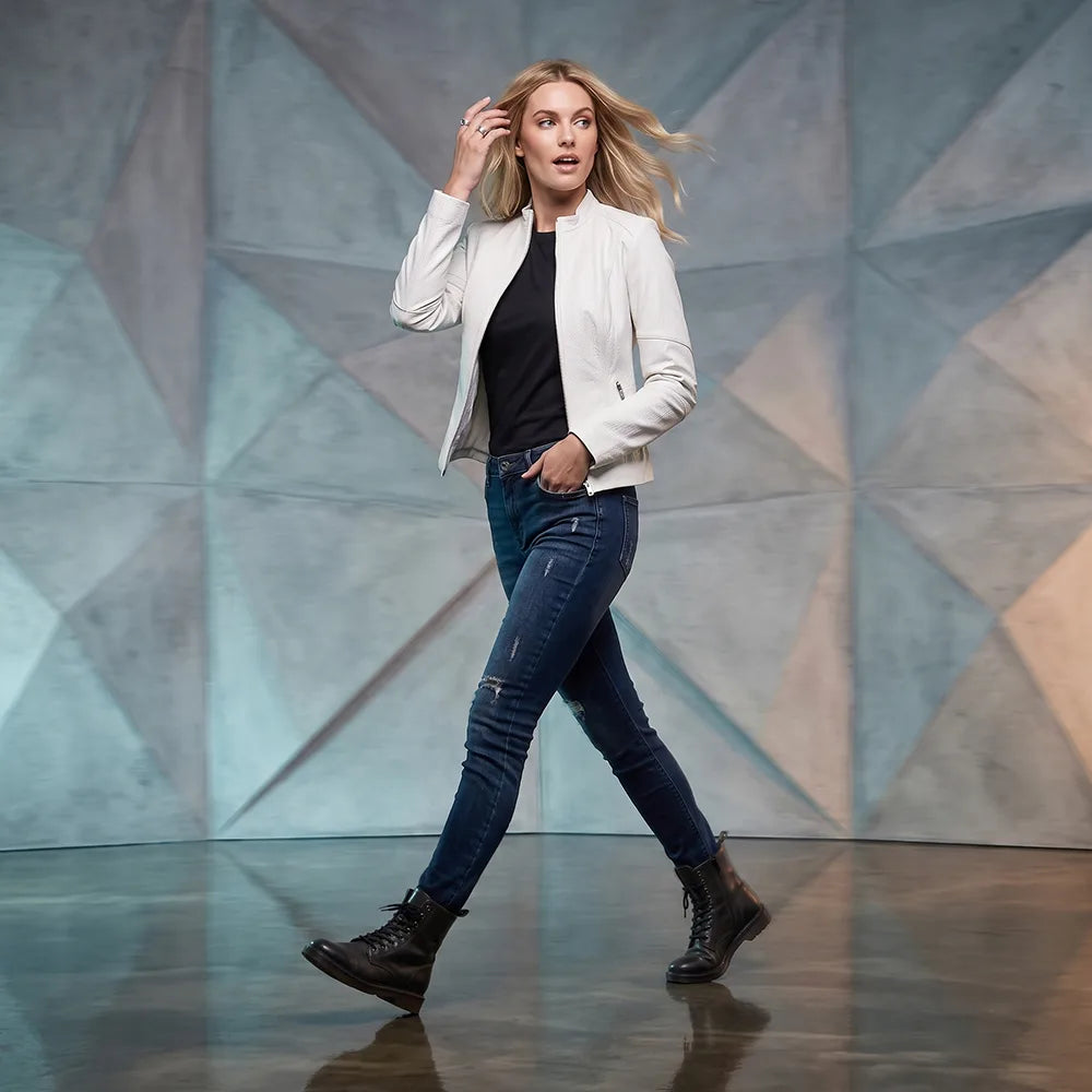 Women Reversible Lambskin White Leather Jacket | Smooth Nappa Finish