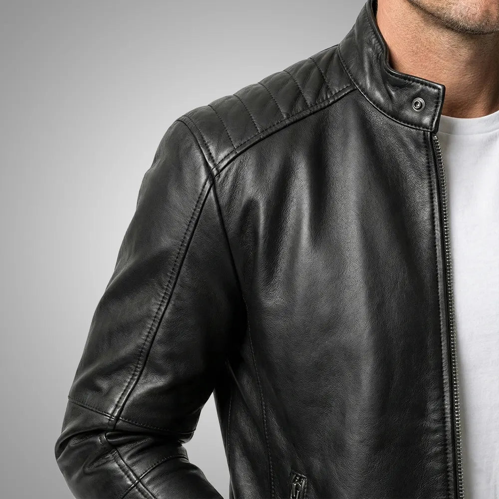 Handmade Men's Cowhide Black Biker Leather Jacket