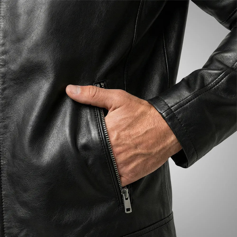 Handmade Men's Cowhide Black Biker Leather Jacket