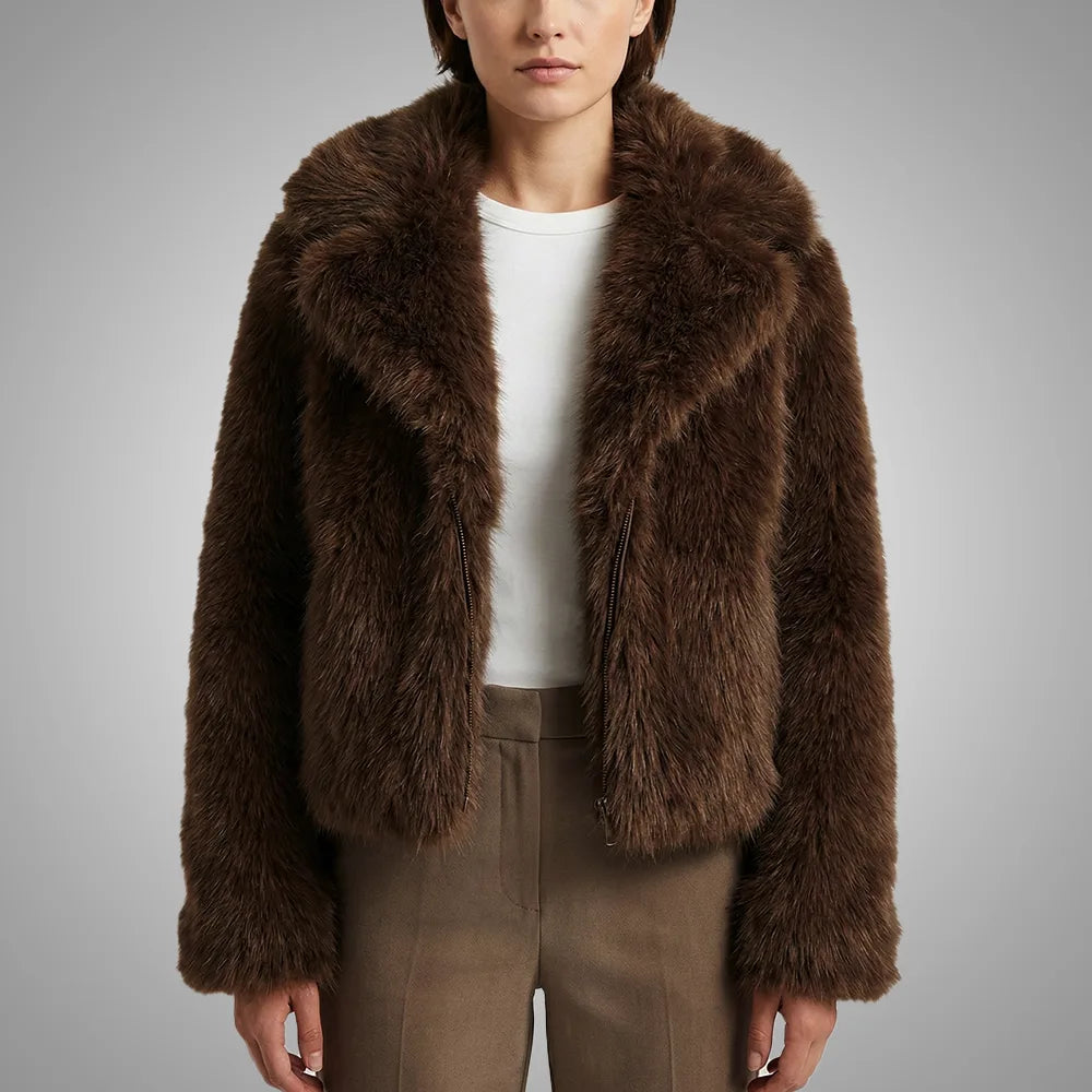 Faux Fur Crop Jacket – Chocolate