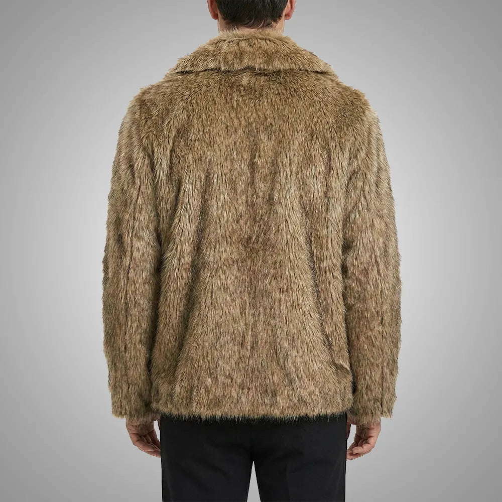 Men’s Faux Fur Jacket – Fleece Lined Winter Coat with Hood