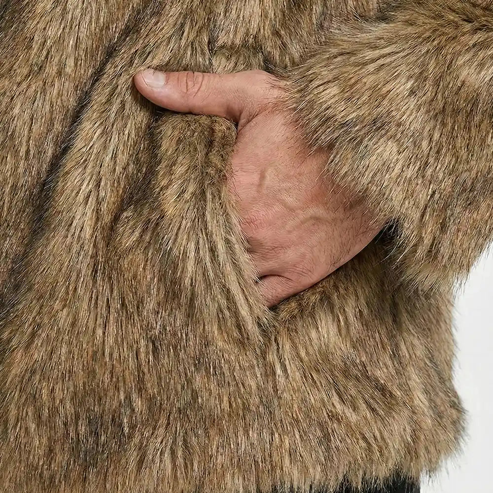 Men’s Faux Fur Jacket — Fleece Lined Winter Coat with Hood 