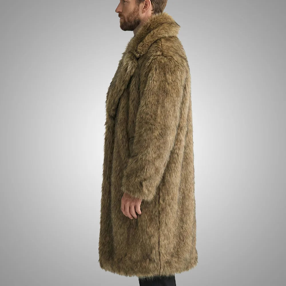 Luxe Frost Faux Fur Coat, Cocoa Brown
