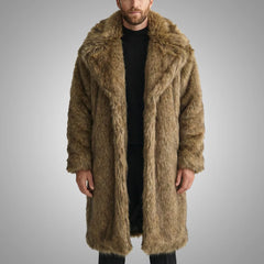 Luxe Frost Faux Fur Coat | Camel Brown