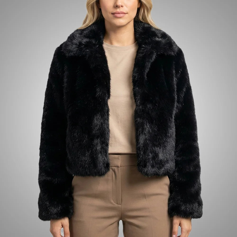 Noir Regent Faux Fur Collar Long Coat – Black