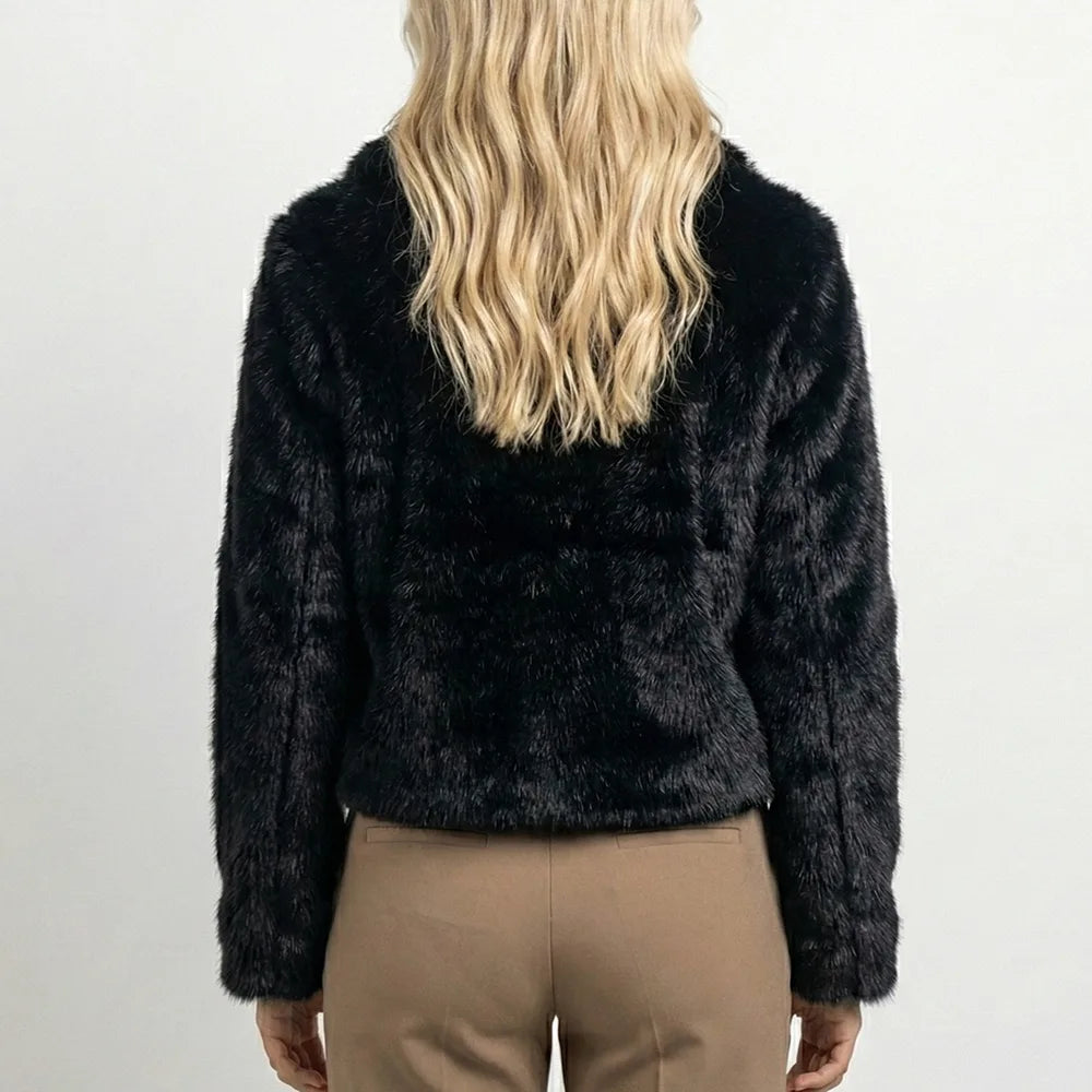 Noir Regent Faux Fur Collar Long Coat – Black