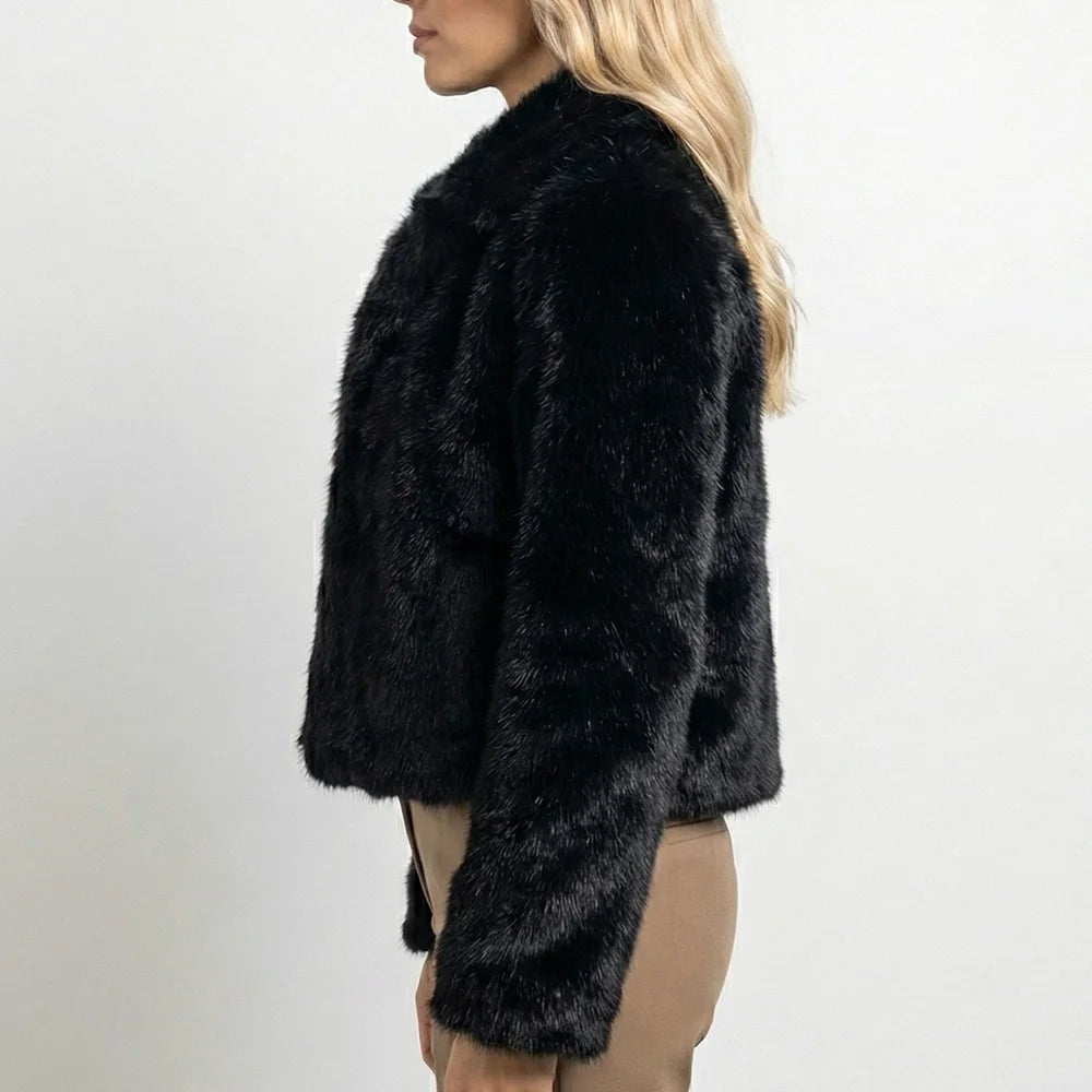 Noir Regent Faux Fur Collar Long Coat