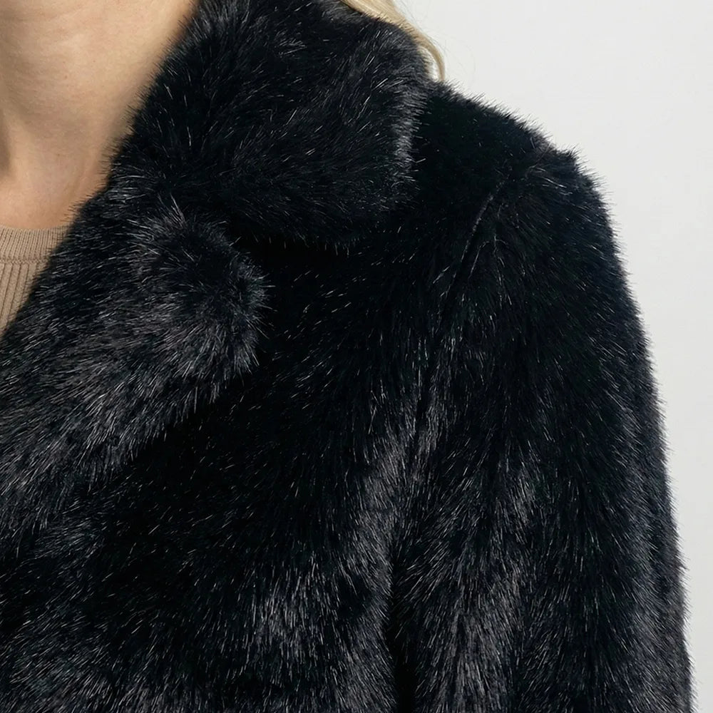 Noir Regent Faux Fur Collar Long Coat