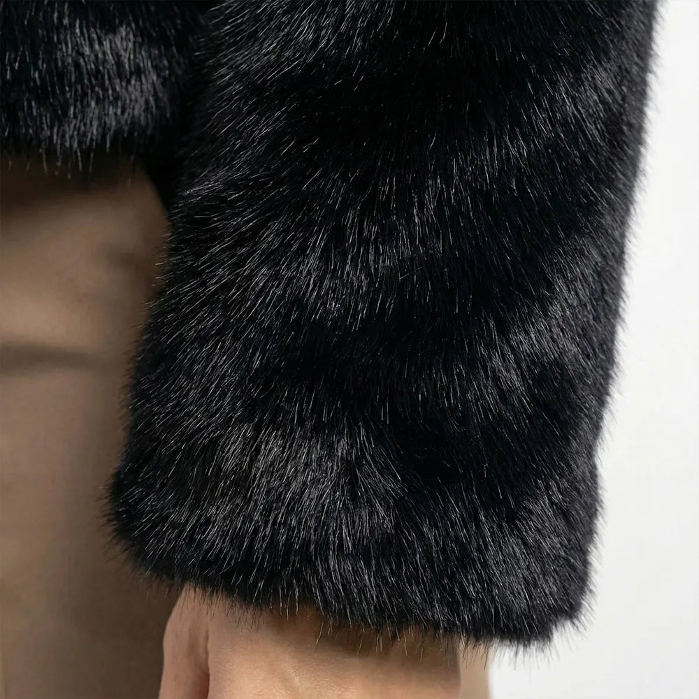 Noir Regent Faux Fur Collar Long Coat