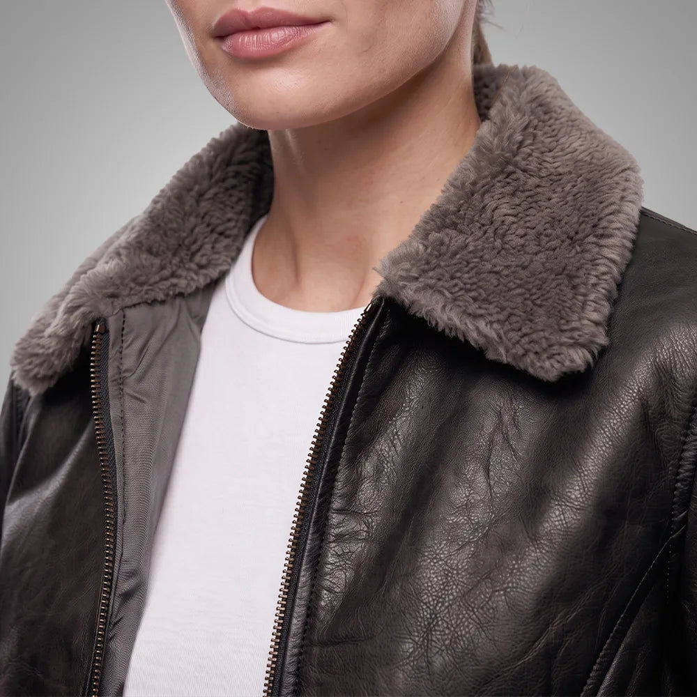 Hawkridge Shearling Aviator Fur Flight Jacket - Black